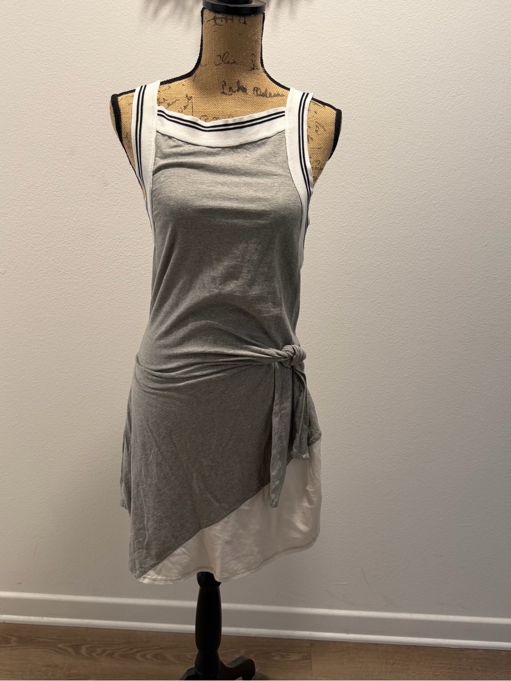 Anthropologie Daily Practice Sleeveless Gray Layered Tie-Waist Dress M - Picture 2 of 5